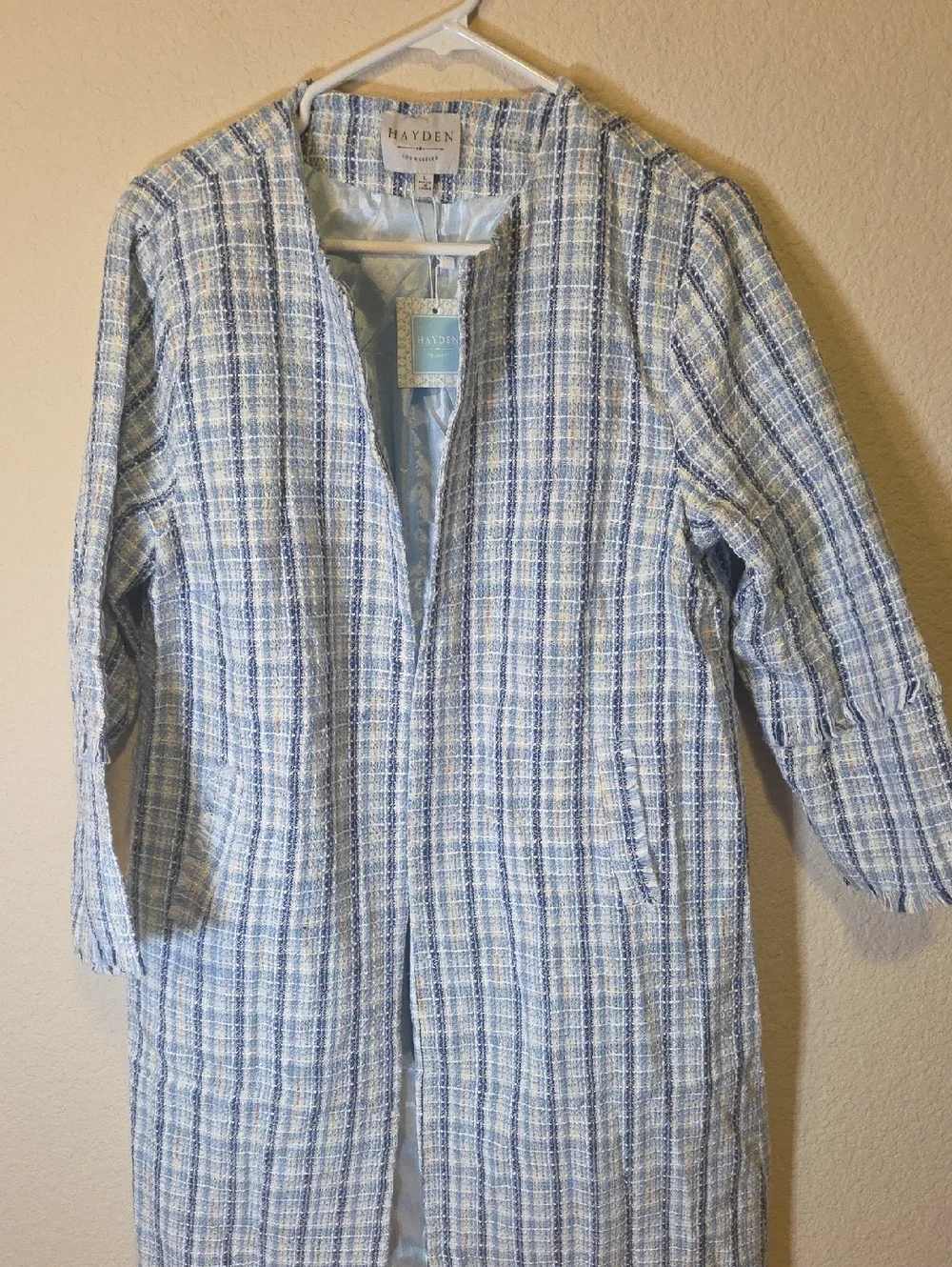 Hayden Pale Blue and White Tweed Longline Coat